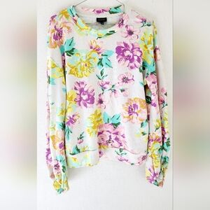 Who What Wear Women's Colorful Floral Long Sleeve Terry Sweatshirt Top Sz XL
